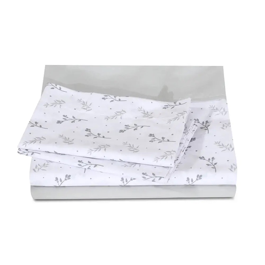 Sábanas blancas con estampado de ramas grises